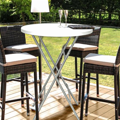 HiEthan 32in Cocktail Table, Plastic Folding Round High Top Indoor Outdoor Use, Foldable Bar Height Table for Parties and Commercial Events (White, 2 Pcs)