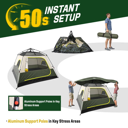 Tent 4 Person Tents for Camping - Instant Cabin Tent Setup in 50 Seconds with Rainfly & Windproof, Portable Pop Up Tents with Carry Bag for Family Outdoor Camping & Hiking