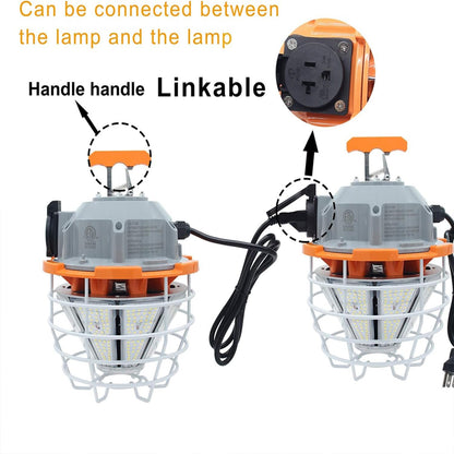RIUVAO 150W LED Temporary Work Light Fixture 110V-277V 25000ML 5000K Light Daylight White,Jobsite Lighting,Stainless Steel Protective Cover for Outdoor Construction High Bay Warehouse