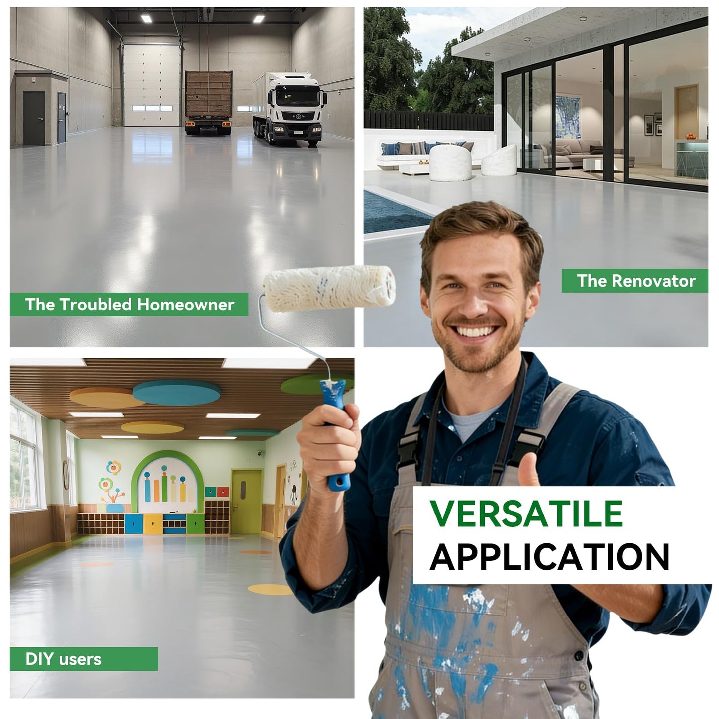 Professional Floor Paint Kit (5 Gallon Shallow sea gray, 800-1000 sq.ft) - Acrylic Concrete Coating for Garages & Indoor and outdoor floors and walls | Single Component Formula | Ready-to-Use | Low VOC