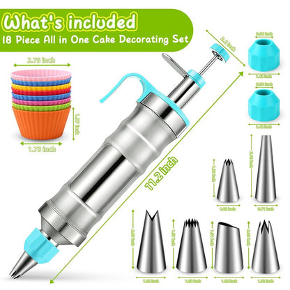 Novano Dessert Decorating Syringe Set, Frosting Piping Kit Stainless Steels Cake Decorating Kit with 6 Piping Tips & 9 silicone cupcakes, Cupcake Decorating Kit Piping Bags and Tips Set