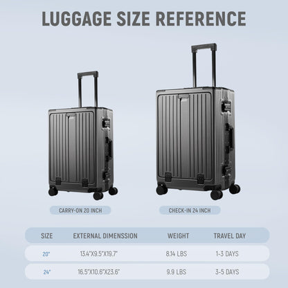 UrbanExplorer 20 Inch Carry On Luggage TSA Approved, Aluminum Frame Zipperless Luggage Carry On with Compartment for Short Trips, ABS+PC Hard Shell Suitcases with Spinner Wheels, Gray
