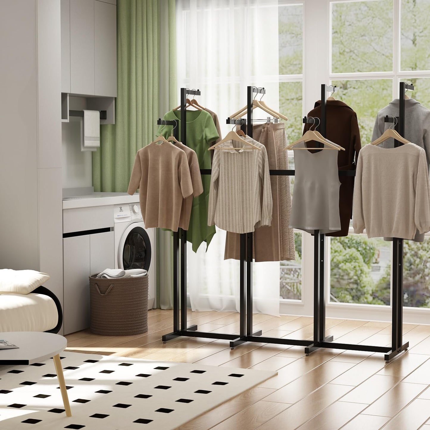 Metal Clothing Rack, 8 Arms Clothes Display Racks with Wheels, Adjustable Floor Standing Garment Rack From 46.85" to 64", Portable Retail Display Stand for Boutique Stores (Black, 8 Arm/68.5in)