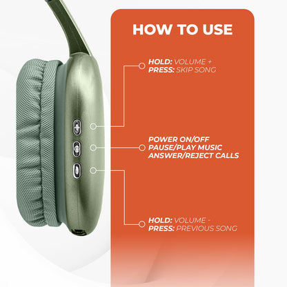 iJoy Ultra Wireless Over-Ear Bluetooth Headphones with Mic, Up to 10 Hours Playtime, Bluetooth Headset 33Ft Range with Backup AUX Cable & SD Slot, Wireless Headphones for Gaming, Work & Gym (Green)
