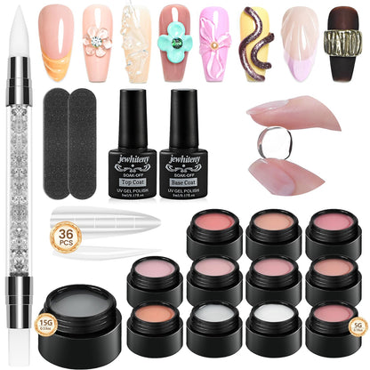 JEWHITENY Poly Extension Gel Nail Kit 14 PCS Poly Gel Kit with Slip Solution and Mini Lamp Nail Art Design Beginner