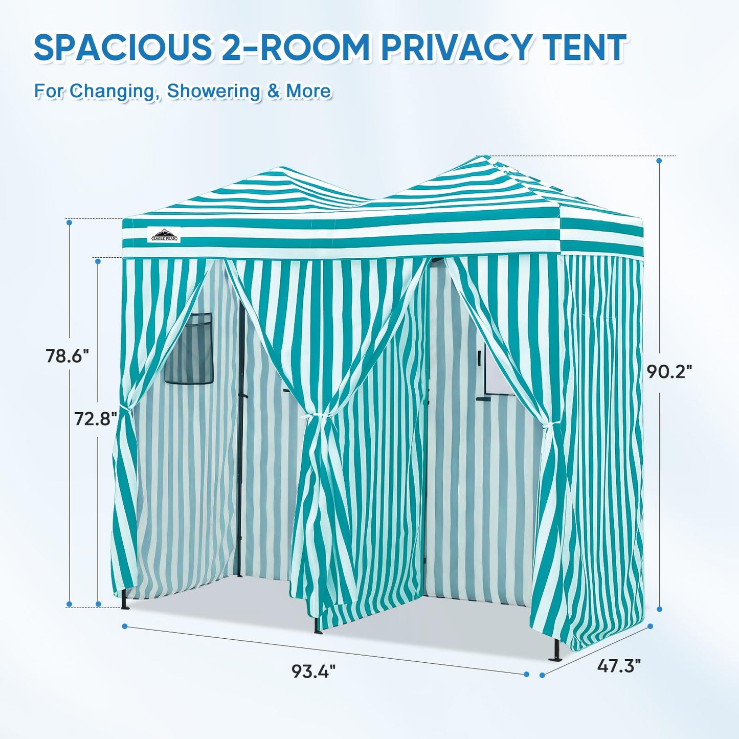 EAGLE PEAK Outdoor Pop Up Changing Room 8x4 ft, 2-Room Portable Privacy Shelter for Beach, Pool, Photoshoots or Dressing Room, White/Light Blue