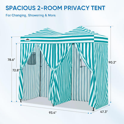 EAGLE PEAK Outdoor Pop Up Changing Room 8x4 ft, 2-Room Portable Privacy Shelter for Beach, Pool, Photoshoots or Dressing Room, White/Light Blue