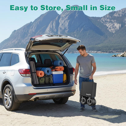 SUNNYFEEL Beach Wagon with Big Wheels for Sand, 550LBS Heavy Duty, 300L Foldable Beach Cart with 9" Balloon Wheels, Collapsible Wagon Cart with Adjustable Handle for Camping, Garden, Outdoor, Black
