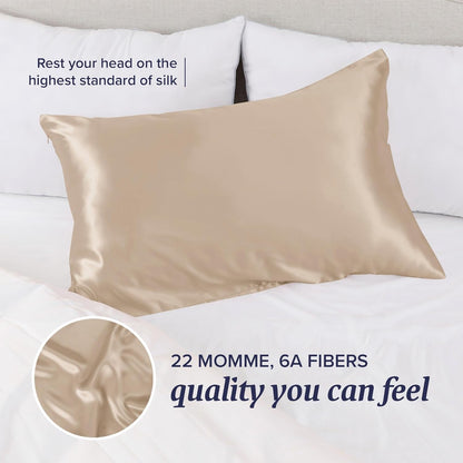 Beckham Hotel Collection Silk Pillowcase - 100% Mulberry Silk for Hair & Skin | 22 Momme, Queen, Champagne