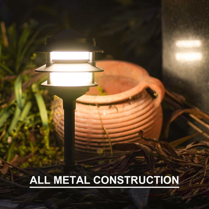 GOODSMANN Landscape Lighting 4PK Pathway Lights Low Voltage 2.2 Watt LED 12V AC Landscape Lights 30 Lumen Warm White with Cable Connectors Metal Stakes 9122-21102-04A