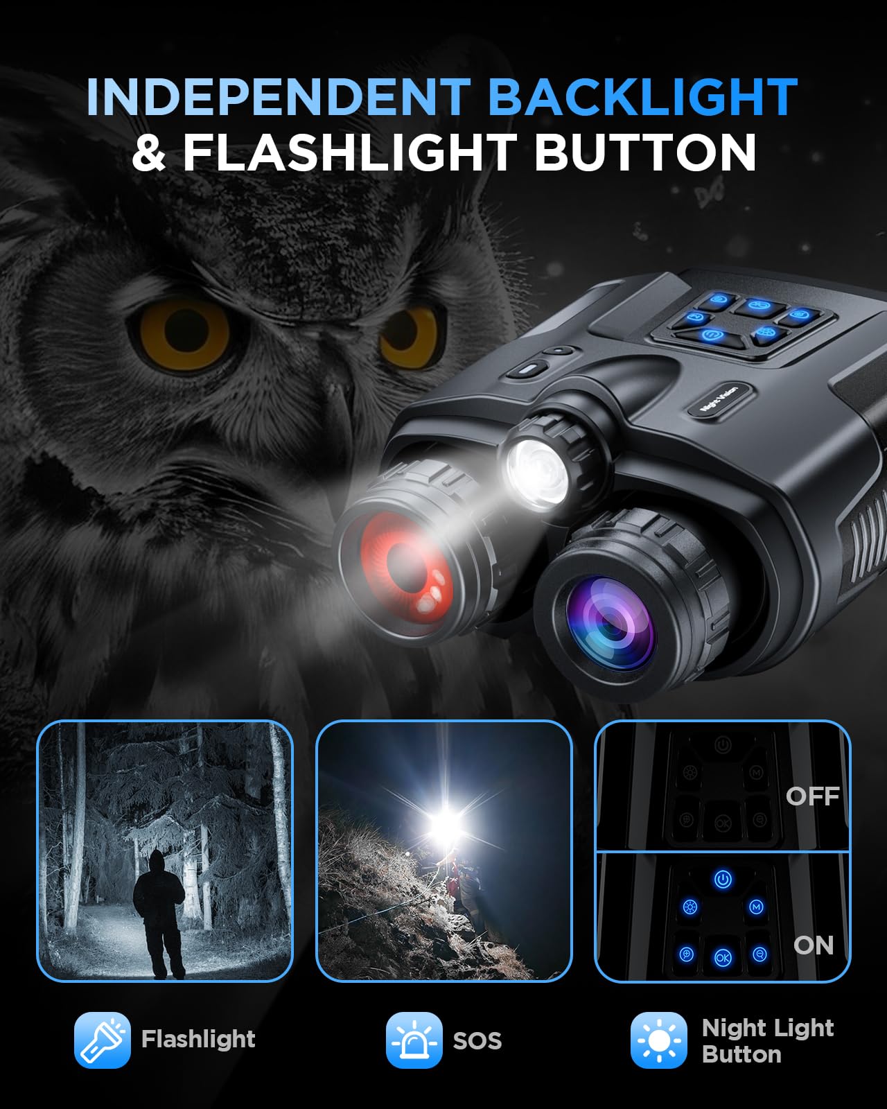 Diyimin 4K Night Vision Binoculars–8X Zoom/2000FT IR/5000mAh, 3'' HD Screen Night Vision Goggles for Adults mit 64GB TF Card, IP65 Waterproof & Tactical Light for Hunting,Camping & Security