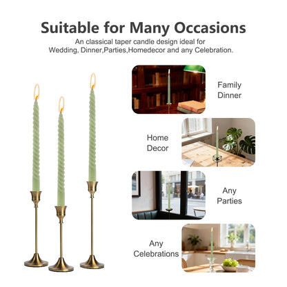 8 Pack 10 Inch Sage Green Spiral Taper Candles Long Burning Dripless Candles for Spring Decor Party Dinner Home Decor Wedding