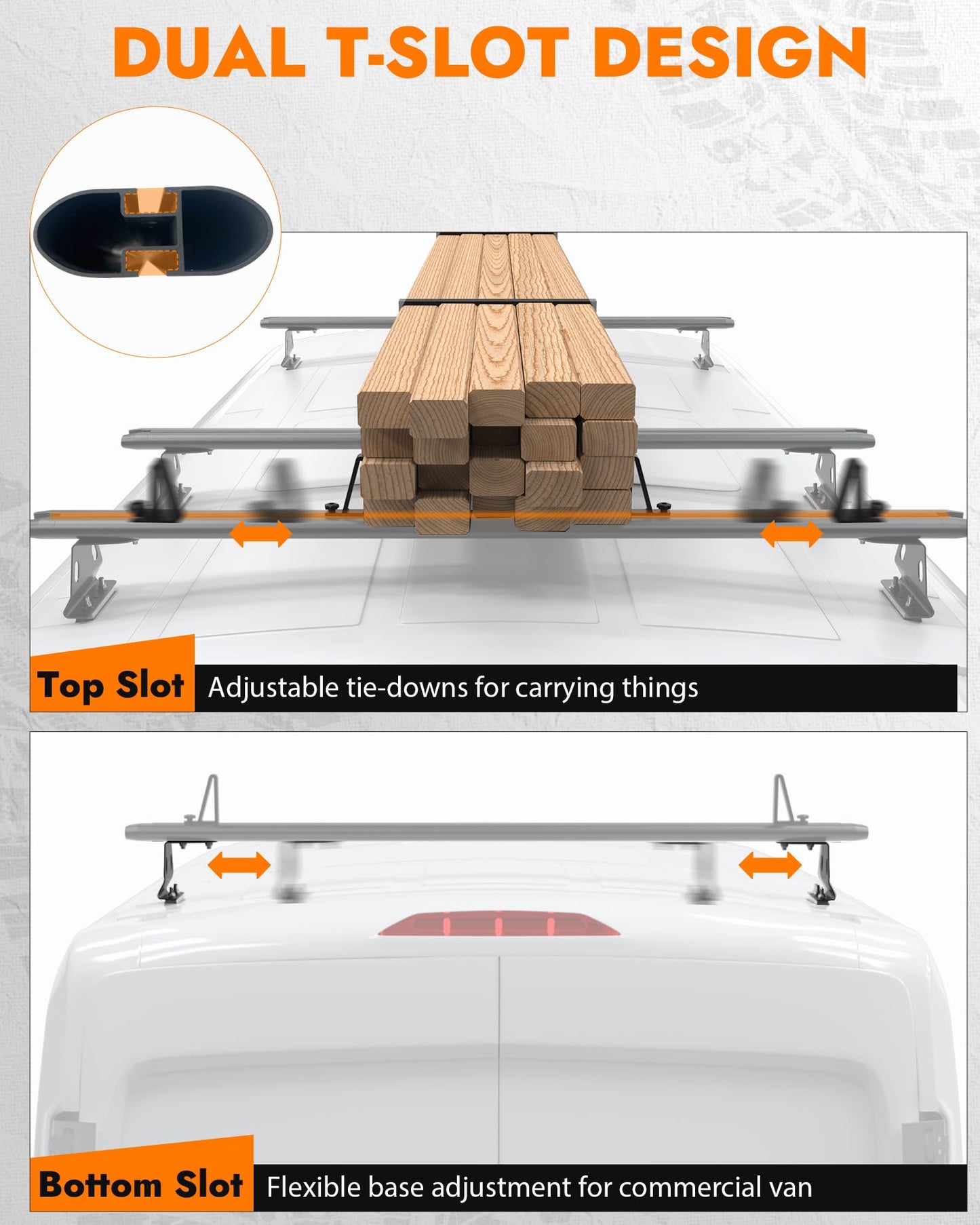 MELIPRON Aluminum Van Roof Rack Fit for Ford Transit, Ram Promaster, Nissan NV, No Drill Cargo Van Ladder Rack, Aerodynamic Quiet T-Slot 3 Crossbars, Black