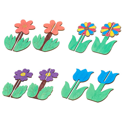 BENIMUS DIY 3D Flower Spring Wood Crafts to Paint, Spring Unfinished Wooden Slices for Craft, Flowers Ornaments for Painting Decorations (32 PCS)