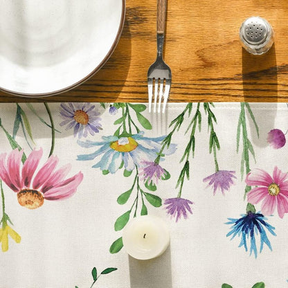Artoid Mode Daisy Eucalyptus Lavender Floral Leaves Summer Table Runner, Spring Kitchen Dining Table Decoration for Home Party Decor 13x72 Inch