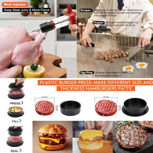 Blackstone Griddle Accessories Kit - 142 PCS Flat Top Grill Set with Spatulas, Basting Cover & Scraper