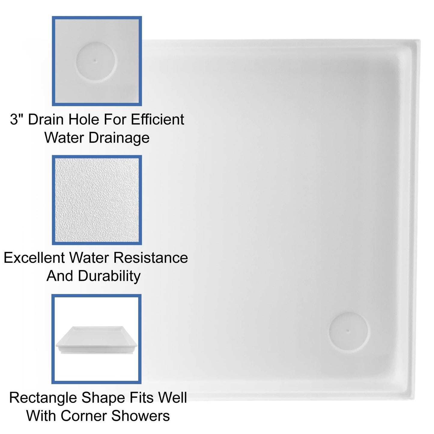RecPro RV White Shower Pan | Camper Shower Pan (Corner Drain, 27" x 24")