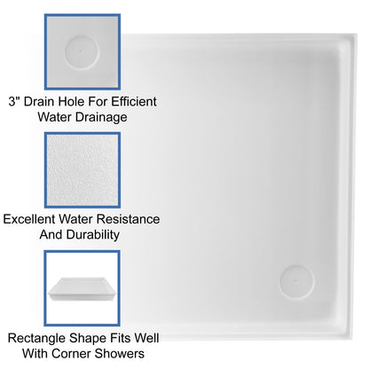 RecPro RV White Shower Pan | Camper Shower Pan (Corner Drain, 27" x 24")