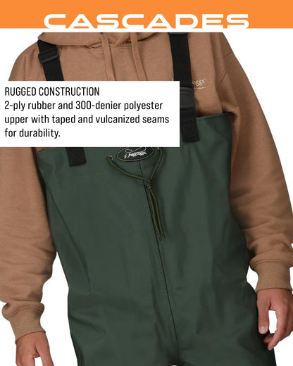 Frogg Toggs Cascades 2-ply Poly/Rubber Bootfoot Chest Wader, Felt Outsole, Forest Green, Size 14