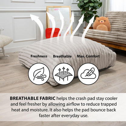Matini Home Large Crash Pad - High-Density Foam Floor Landing Mat with Washable Cover, Professional Gymnastics Training Equipment for Impact Support, Jumping and Lounging - Light Gray, 60" x 60