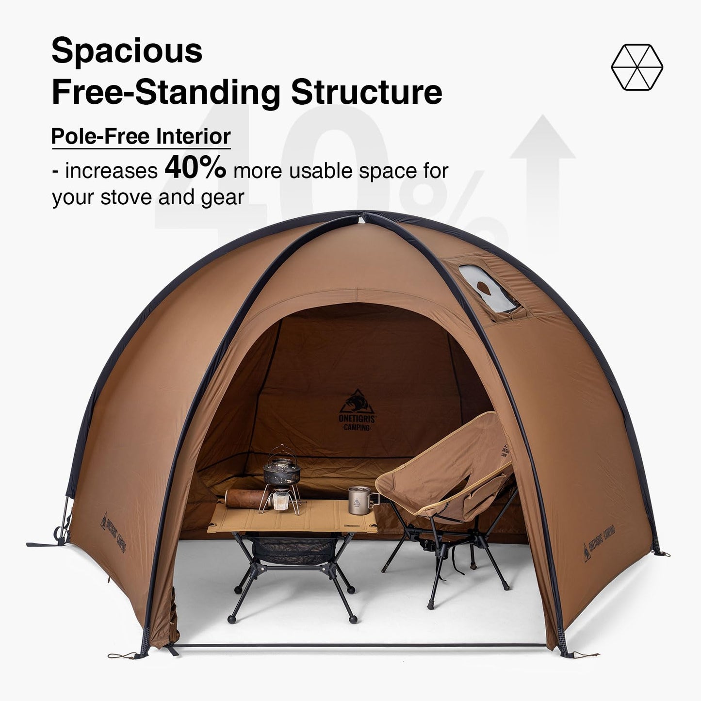 OneTigris Coco-NEST Solo Hot Tent with Stove Jack, 3000mm Waterproof Windproof Free-Standing Dome Tent with Mesh Inner