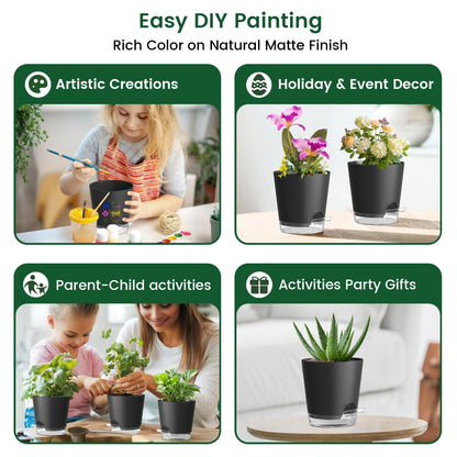 Meowell Self Watering Pots Set of 7 – Assorted Size 4" to 8" Indoor Plant Pots with Drainage Holes and Clear Reservoir for Visible Water Level, Plastic Wicking Planter for House Plants & Flower, Black