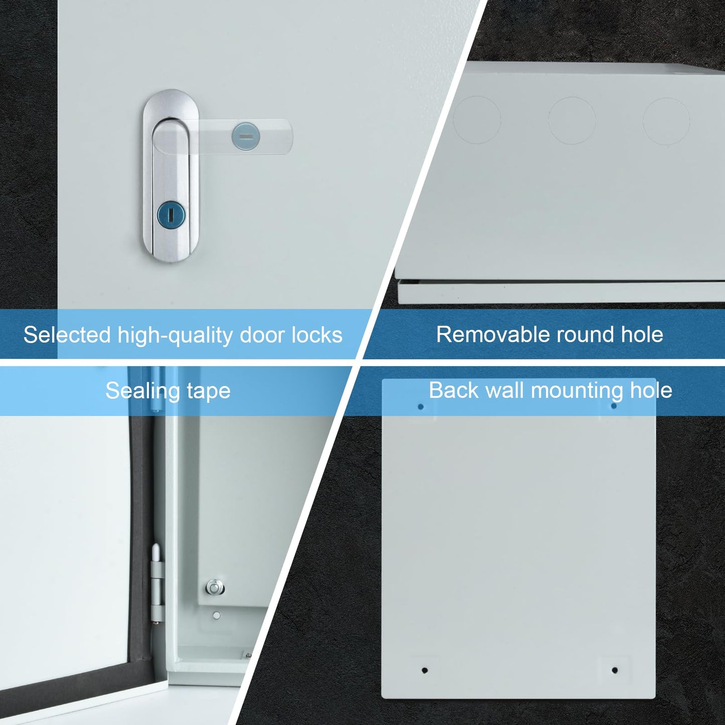 Steel Electrical Junction Box, Indoor&Outdoor Electrical Enclosure Box, Wall Mounted Waterproof&Dustproof Metal Box, Universal Electric Equipment Enclosure Box with Safety Locks and Mounting Plates