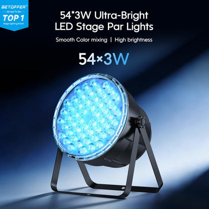 BETOPPER Par Lights with Remote Control, 54x3W LED RGB 3-in-1 Stage Lights DMX DJ Lighting Fixtures, Superior Brightness Strobe Light & Wash Light for Party, Concert, Church, Wedding, Bar,8 Pack