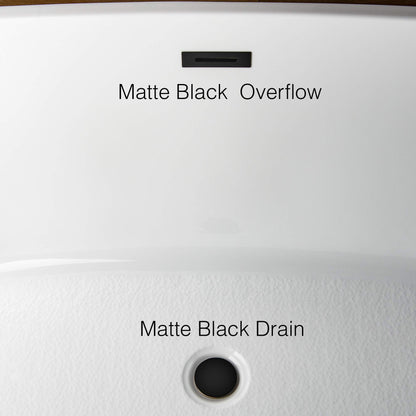 WOODBRIDGE 67" Freestanding Acylic Soaking Bathtub with White, Drain and Overflow inMatte, BTA1513-MB-Drain &O+ Pillow, Matte Black