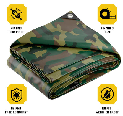 Core Tarps Extreme Heavy Duty 20 Mil Tarp Cover, Waterproof, UV Resistant, Rip and Tear Proof, Poly Tarpaulin with Reinforced Edges for Roof, Camping, Patio, Pool, Boat (Camouflage/Green 24′ X 30′)