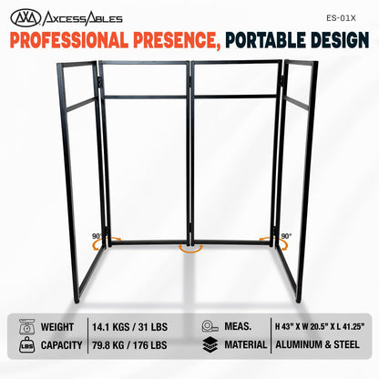 AxcessAbles Portable White DJ Facade Booth with Carry Case – 40" x 20" Tabletop, Steel Frame, and White Scrim | White DJ Table | Event Booth (ES-01X)