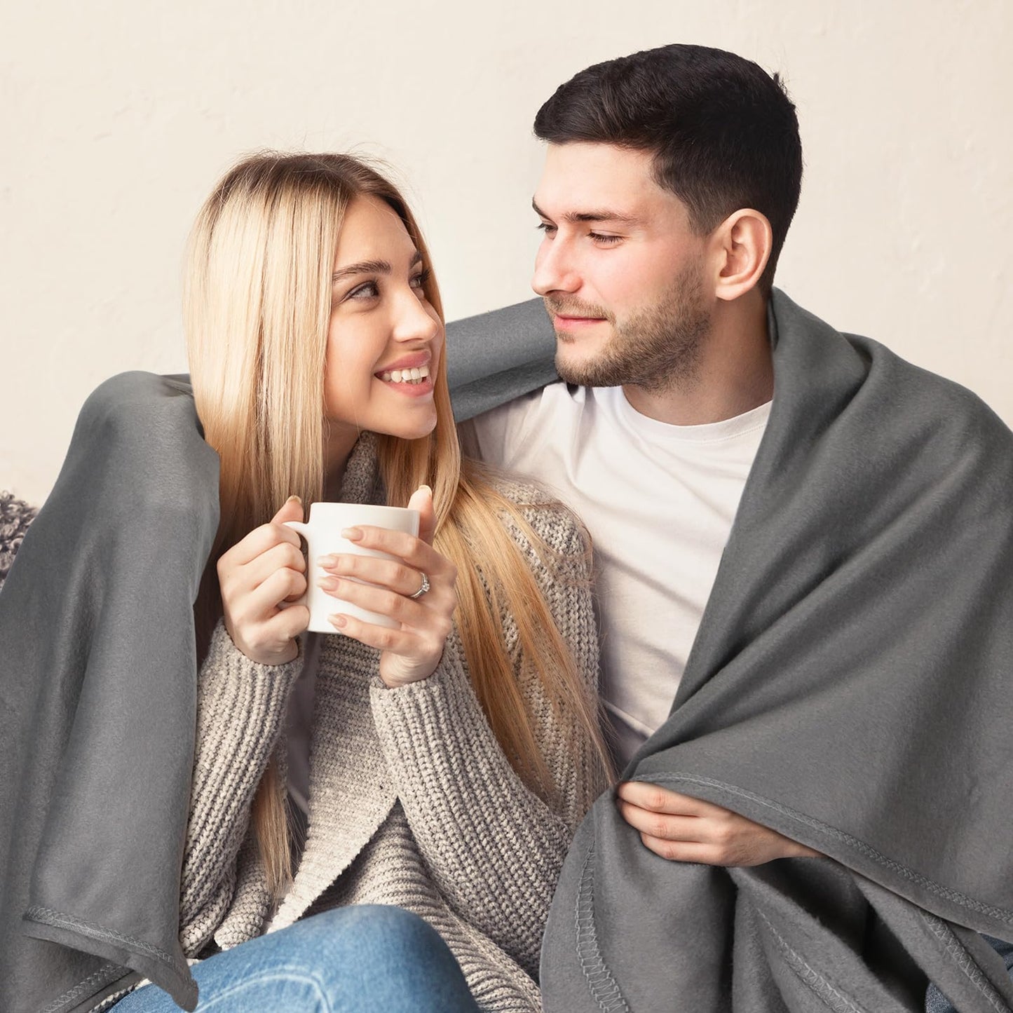 Macarrie 50 Pcs Fleece Blankets Bulk 50 x 60 Inch Soft Fleece Throw Blankets Warm Lightweight for Home Office Wedding Guest Gift Spring Outdoor Camping Travel Homeless Pet Lap Sofa Bed (Gray)