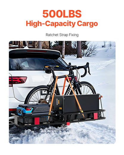 VEVOR 70" x 30" x 6", Hitch Cargo Carrier, 500 lbs Capacity with Nighttime Reflective Reminder, Folding Hitch Mount Cargo Carrier Basket with Hitch Lock for 2" Receiver, Fit for SUVs