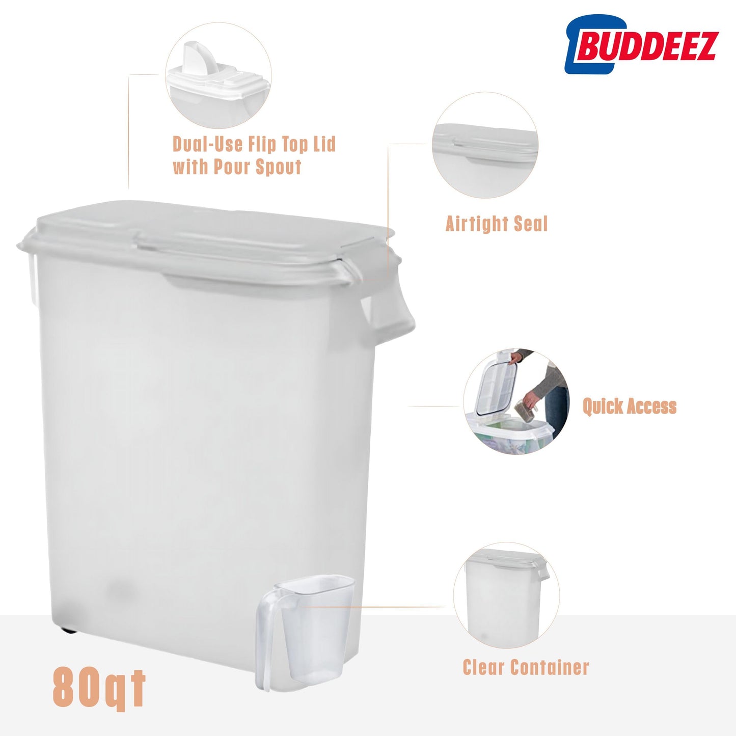 Buddeez 80-Quart Roll-Away Pet and Large Animal Food Dispenser with Scoop