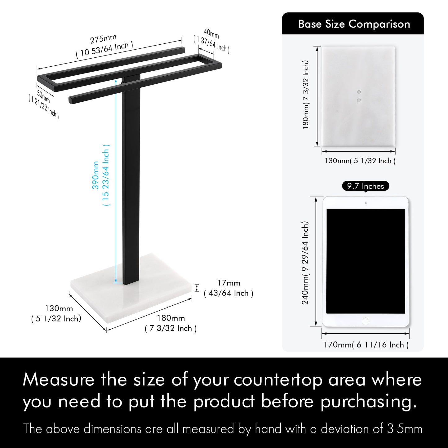 KES 38" H Standing Towel Racks for Bathroom & Countertop Hand Towel Holder, BTH501-BK+BTH223-BK