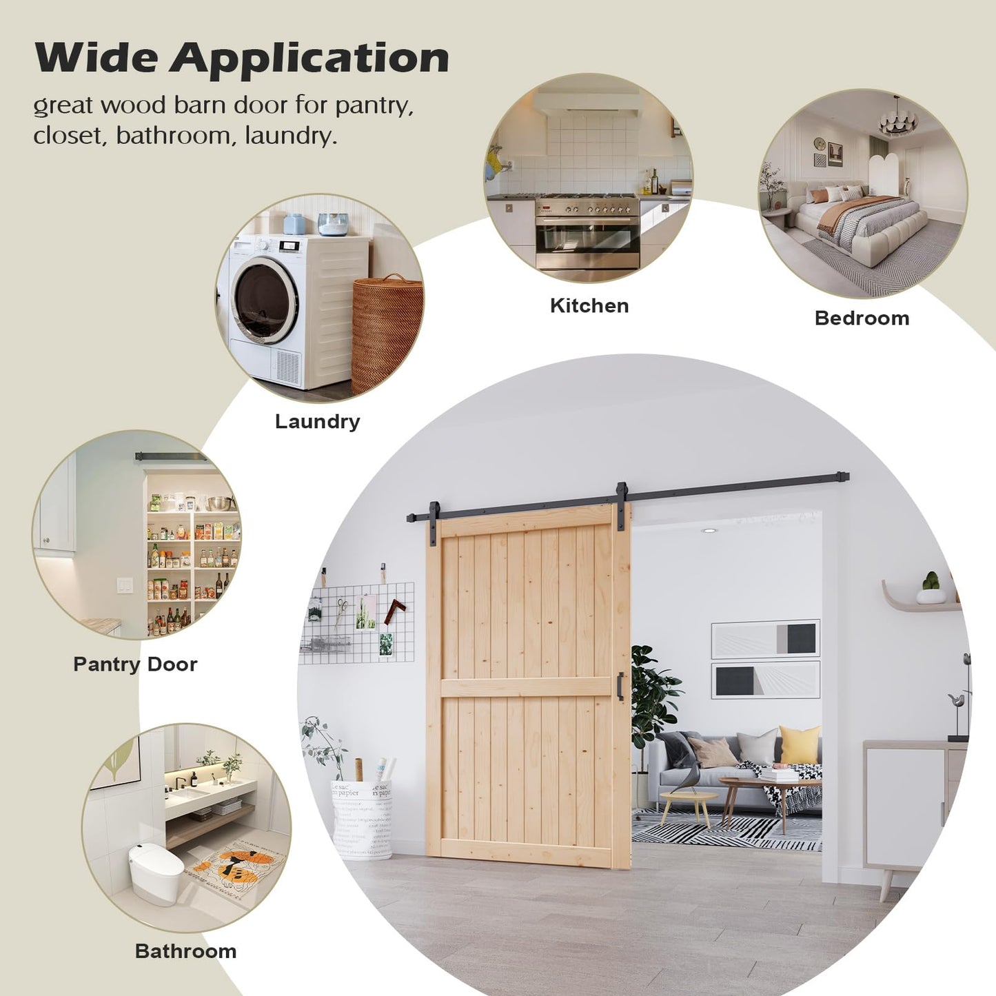 EaseLife 60in x 84in Sliding Barn Door Wood, Interior Doors, DIY Assemblely, Solid Natural Spruce Panelled Slab,Easy Install,Apply to Rooms & Storage Closet,H-Frame