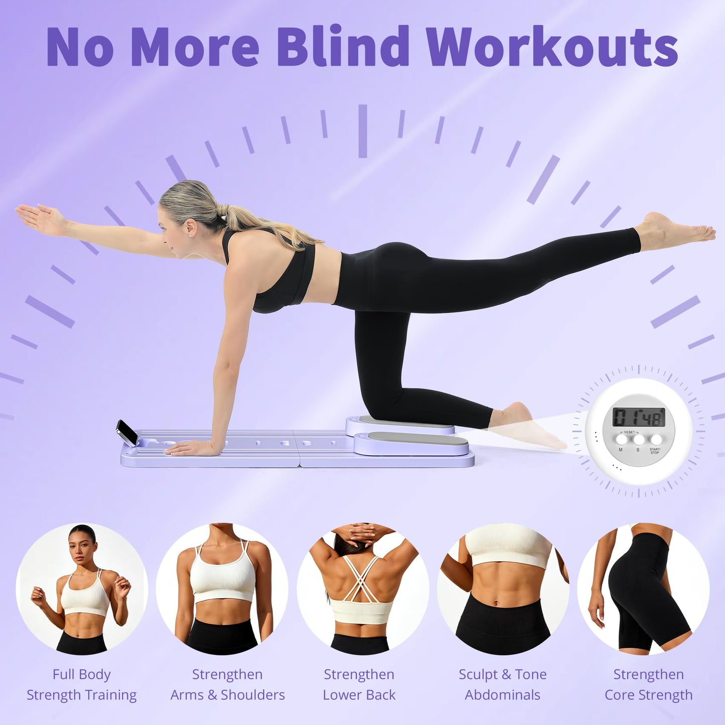 VigorEdge Pilates Board - Pilates Reformer Set, Multi-Purpose Foldable Pilates Reformer Board for Home,11 in 1 Pilates Equipment (Purple)