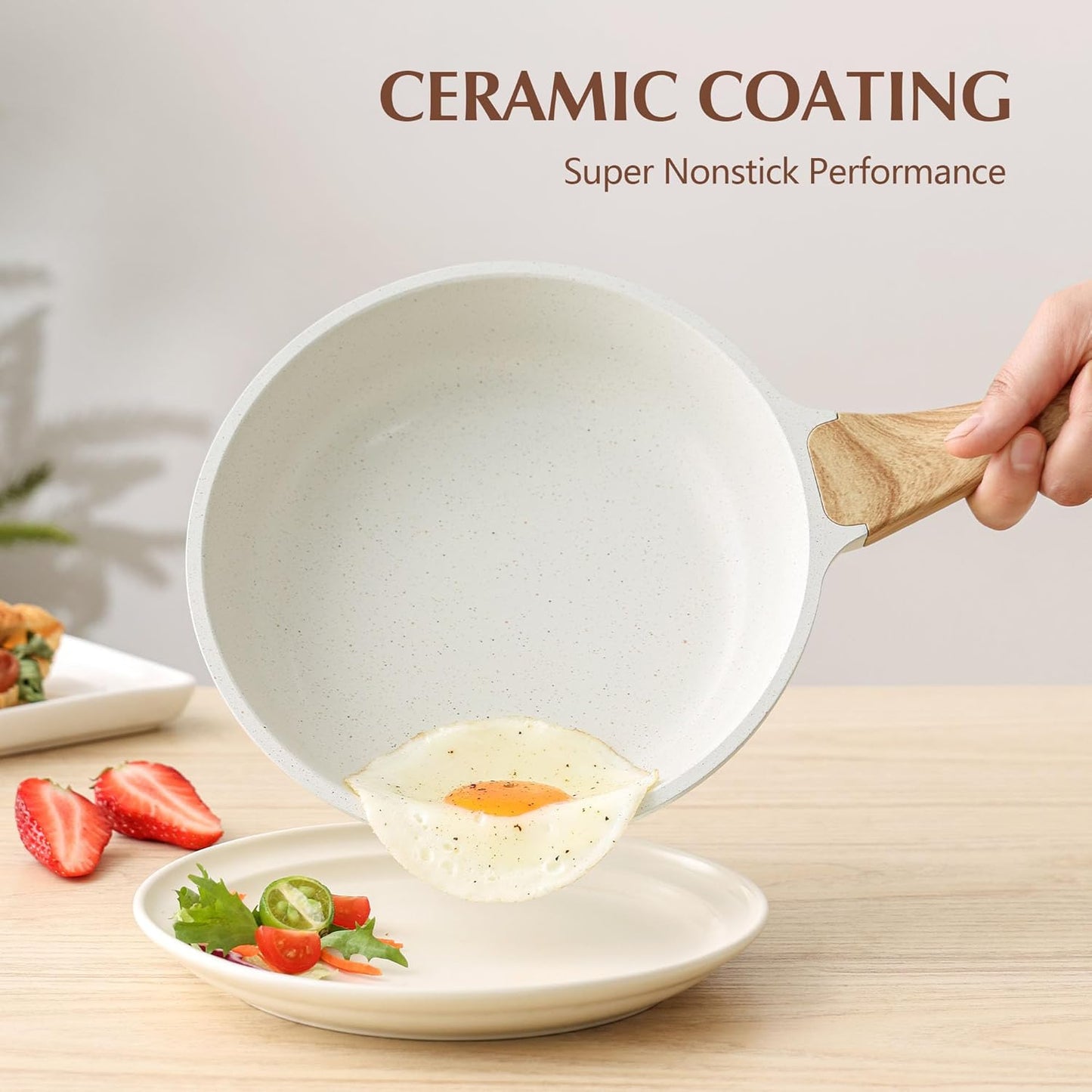 SENSARTE Nonstick Ceramic Frying Pan - Induction Compatible Chef's Skillet with Lid | 8-12.5 Inch, PFAS-Free