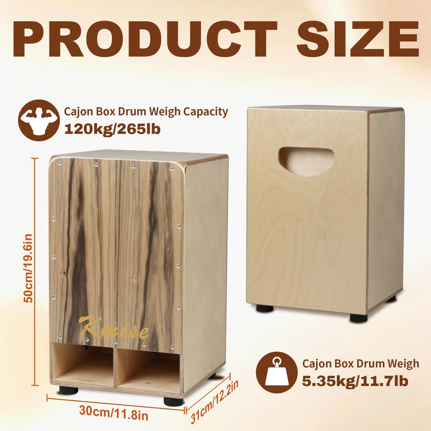 Kmise Portable Cajon Drum Box, 11.8×12.2×19.6" Adjustable Snare Cajons Drums, Solid Ebony & Birch Wood, Percussion Instrument Gift for Adults Kids, With Carry Bag,for Home Live Performance Practice
