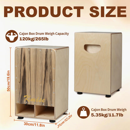 Kmise Portable Cajon Drum Box, 11.8×12.2×19.6" Adjustable Snare Cajons Drums, Solid Ebony & Birch Wood, Percussion Instrument Gift for Adults Kids, With Carry Bag,for Home Live Performance Practice