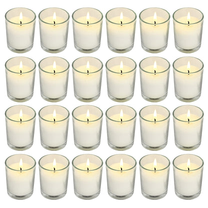 Soft Breeze 24 Pack Ivory Unscented Votive Glass Candles for Wishing, Hydrotherapy, Wedding, Birthday, Holiday, Party