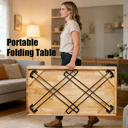 RUBAPOSM Wooden Folding Desk Portable Folding Wood Table 43in Fold-Down Workbench No Assembly Required for Home Office Writing Reading Puzzle Small Computer Table