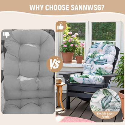 Sannwsg Adirondack Chair Cushion Set of 4, Rocking Chair Cushions, High Back Patio Cushions, Thickened Weather Resistant Patio Cushion with 6 Ties, Non Slip Fade & Waterproof