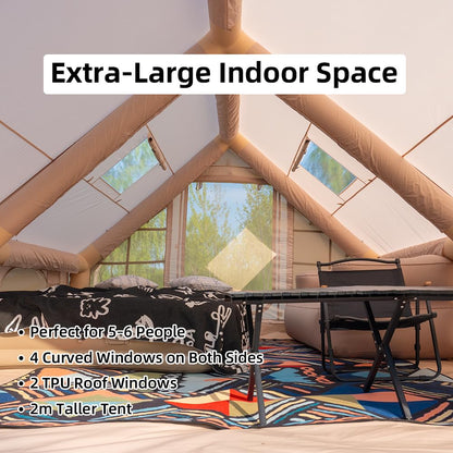 Inflatable Tents for Camping, Blow Up Tent with Hand Pump, Easy Setup 4 Season Inflatable Tent with Mesh & Chimney Window., Waterproof Oxford Air Tents for Camping 4/6/8/10/12 (157.5*118*78.7inch)