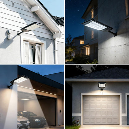 PCYIS Solar Street Lights Outdoor, 4-Pack 45000LM, Dusk to Dawn Motion Sensor Light with Remote, 7500K LED Solar Flood Light, IP67 Waterproof Wall Mount Security Light for Yard, Garage, Driveway