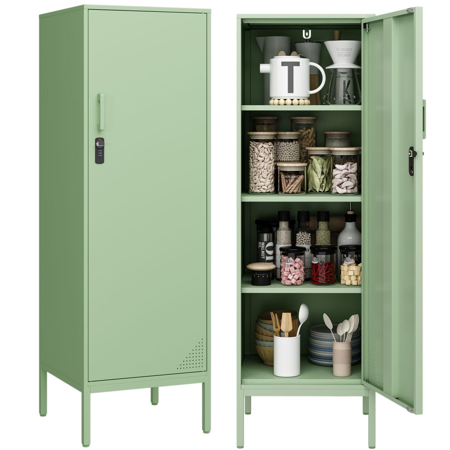 Steehoom Metal Locker Storage Cabinet Lockable 4 Tier File Cabinet Steel Bathroom Cabinet Changing Room Locker for Home, Office, School, Gym, Garage (Green, 15.75" D x 15.75" W x 49.21" H)