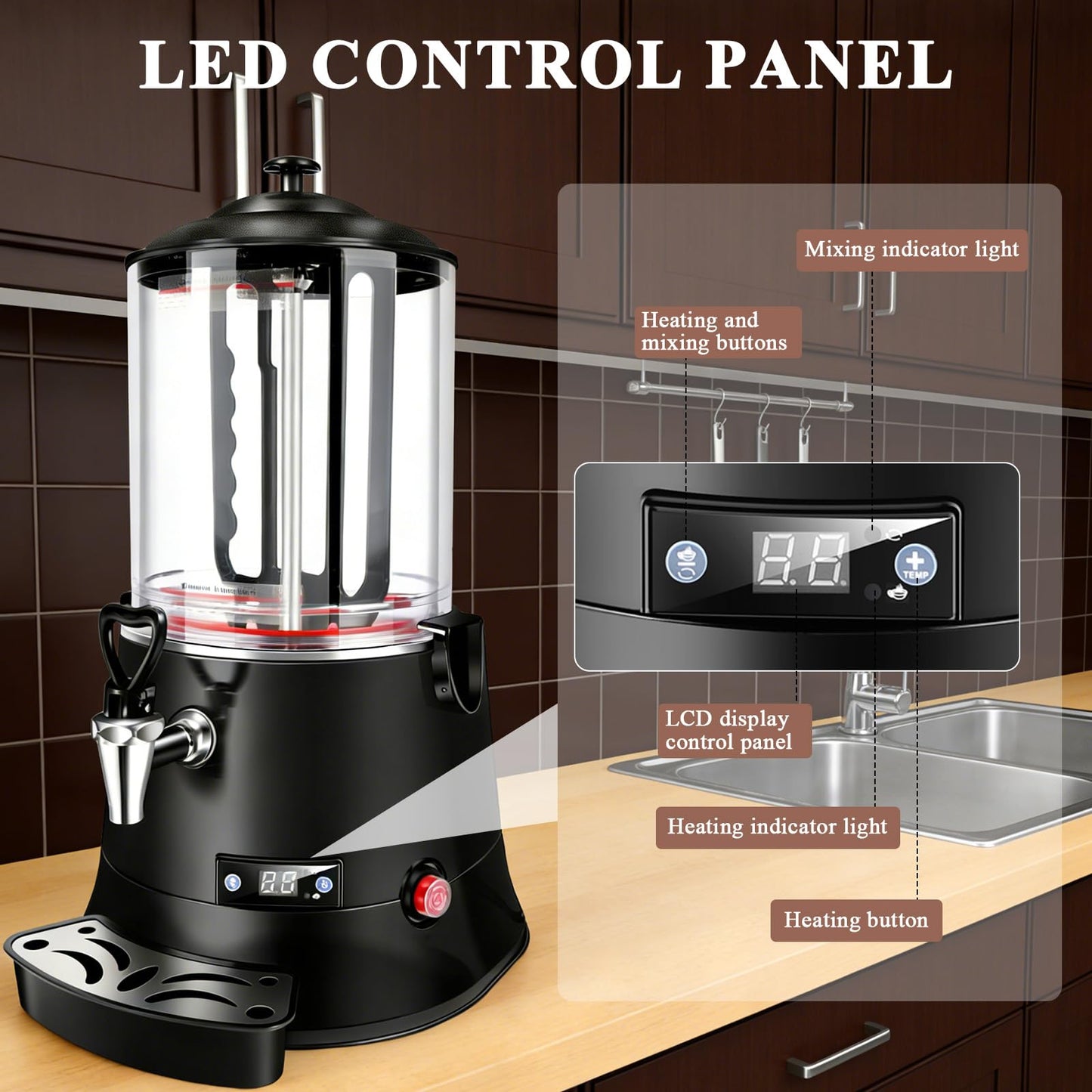 10L Commercial Hot Chocolate Machine & Beverage Dispenser - 110V Electric Warmer for Coffee, Hot Chocolate & Milk Tea, Professional Grade for Cafes & Restaurants