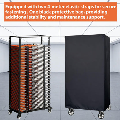 Folding Chair Rack, Folding Chair Cart with Wheels Heavy Duty, 500 LBS Capacity for 60 Chairs Chair and Table Cart w/Dust Cover and 2 Binding Ropes, 80”Lx42”Wx20”H