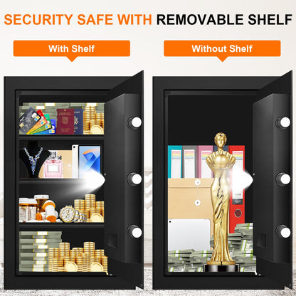 5.2 Cuft Large Fire Safes for Home, Security Safe Box Fireproof Waterproof with Digital Keypad, Key Lock and 3 Removable Shelves, Anti-Theft Fireproof Safe for Document Money Valuables
