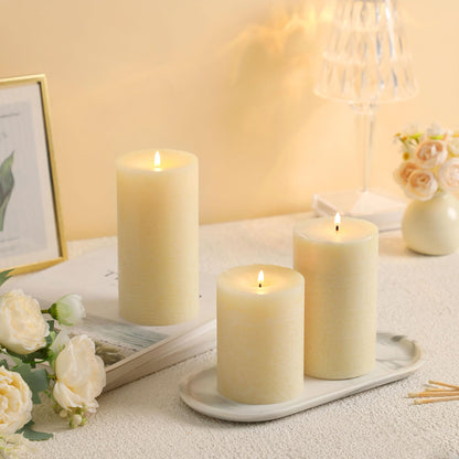 Ivory Pillar Candles Set of 3 - Hand-Poured Unscented Candles,Smokeless Dripless Candles for Dinner Table and Home, Set of 3 in Different Sizes (3"x4", 3"x5", 3"x6")